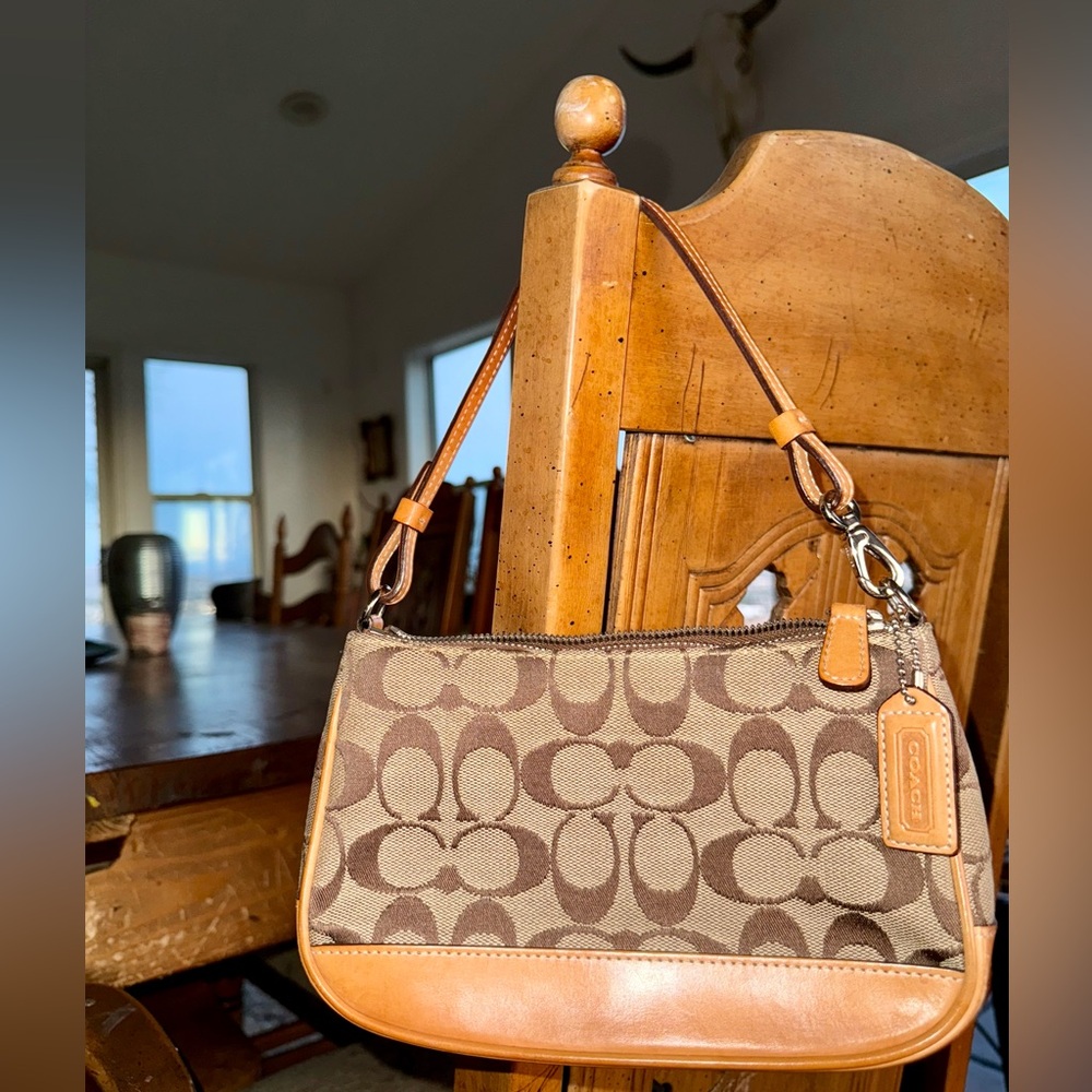 Coach Signature Canvas Shoulder Bag in Brown and Tan